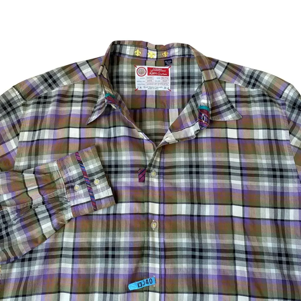 Robert Graham Freshly Laundered Shirt Men XXL Purple Plaid Embroidered Button Up - Picture 1 of 12